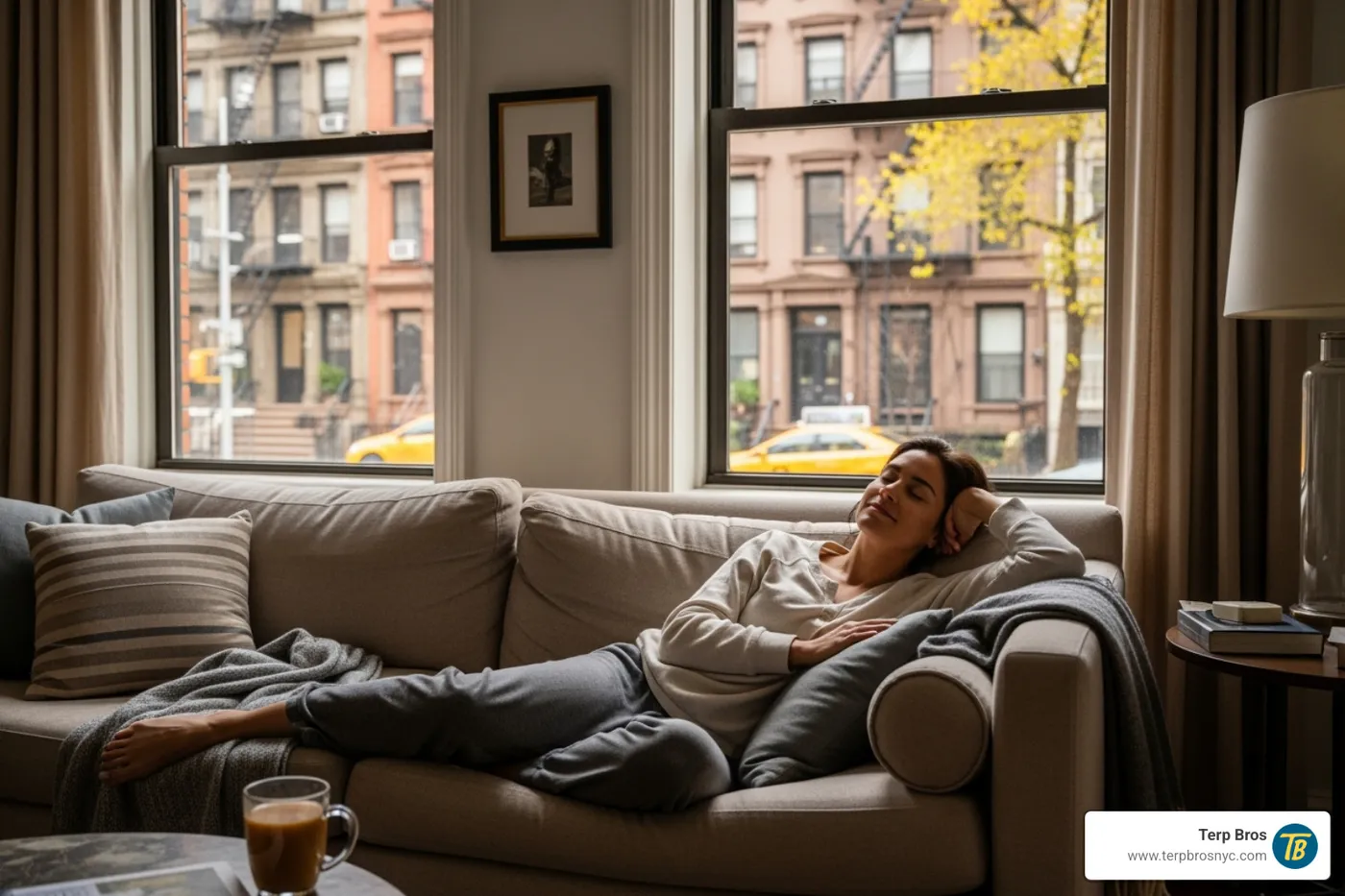 Person relaxing on couch after consuming Skywalker strain in New York - skywalker strain indica or sativa